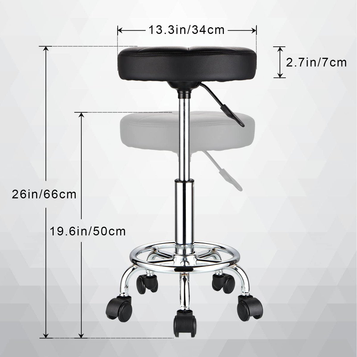 HMTOT Round Rolling Stool with Wheels - Height Adjustable Swivel Stool Chair for Spa, Salon, Massage - Black Avelisse