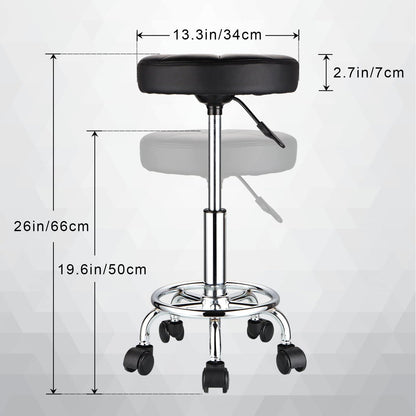 HMTOT Round Rolling Stool with Wheels - Height Adjustable Swivel Stool Chair for Spa, Salon, Massage - Black Avelisse