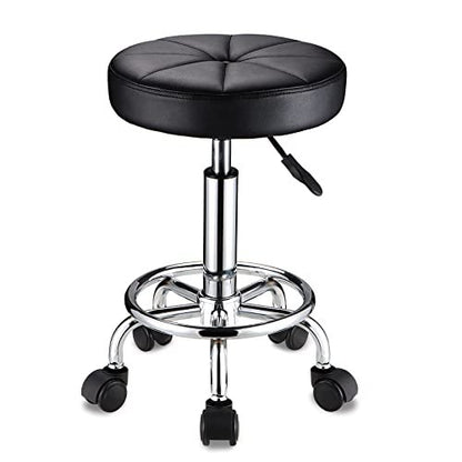 HMTOT Round Rolling Stool with Wheels - Height Adjustable Swivel Stool Chair for Spa, Salon, Massage - Black Avelisse