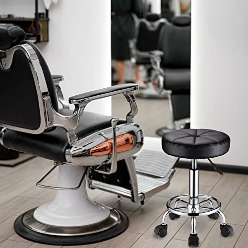 HMTOT Round Rolling Stool with Wheels - Height Adjustable Swivel Stool Chair for Spa, Salon, Massage - Black Avelisse