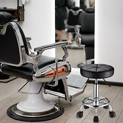 HMTOT Round Rolling Stool with Wheels - Height Adjustable Swivel Stool Chair for Spa, Salon, Massage - Black Avelisse