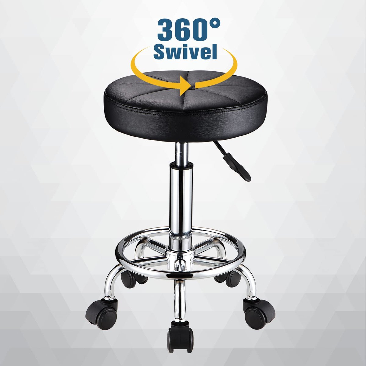 HMTOT Round Rolling Stool with Wheels - Height Adjustable Swivel Stool Chair for Spa, Salon, Massage - Black Avelisse