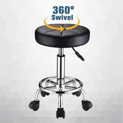HMTOT Round Rolling Stool with Wheels - Height Adjustable Swivel Stool Chair for Spa, Salon, Massage - Black Avelisse