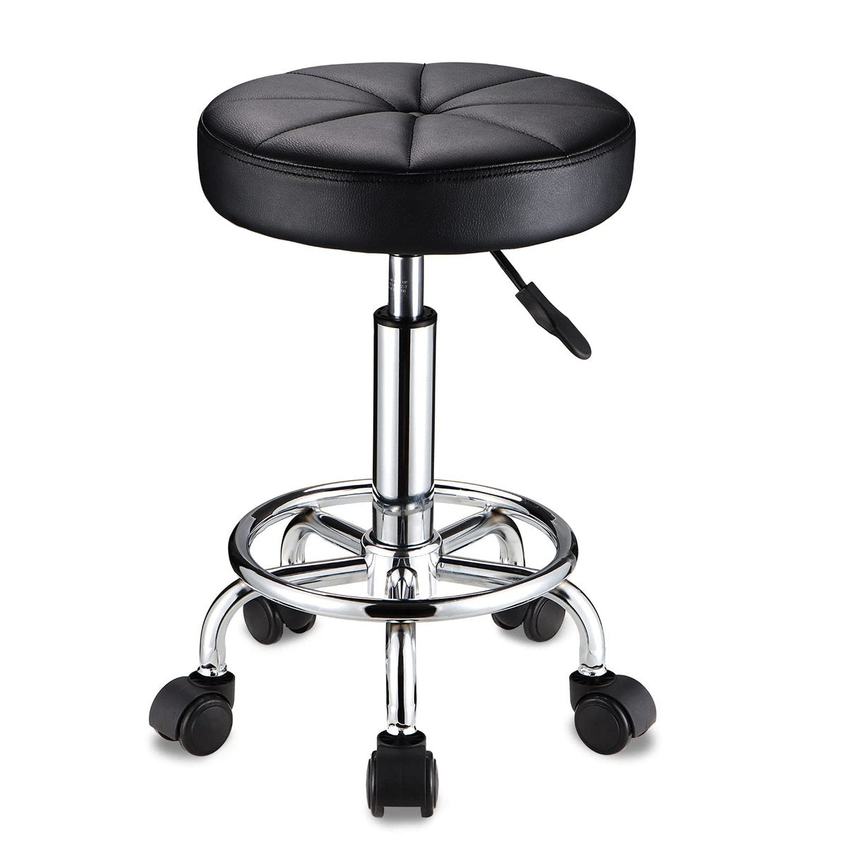 HMTOT Round Rolling Stool with Wheels - Height Adjustable Swivel Stool Chair for Spa, Salon, Massage - Black Avelisse
