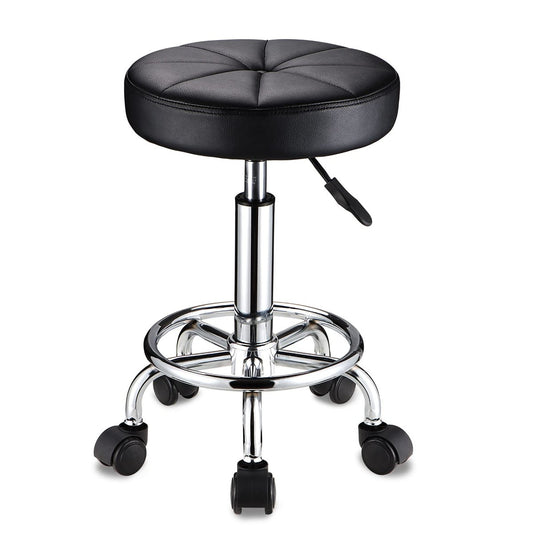 HMTOT Round Rolling Stool with Wheels - Height Adjustable Swivel Stool Chair for Spa, Salon, Massage - Black Avelisse