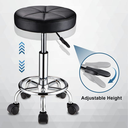 HMTOT Round Rolling Stool with Wheels - Height Adjustable Swivel Stool Chair for Spa, Salon, Massage - Black Avelisse