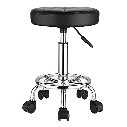 HMTOT Round Rolling Stool with Wheels - Height Adjustable Swivel Stool Chair for Spa, Salon, Massage - Black Avelisse