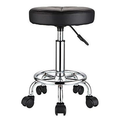 HMTOT Round Rolling Stool with Wheels - Height Adjustable Swivel Stool Chair for Spa, Salon, Massage - Black Avelisse