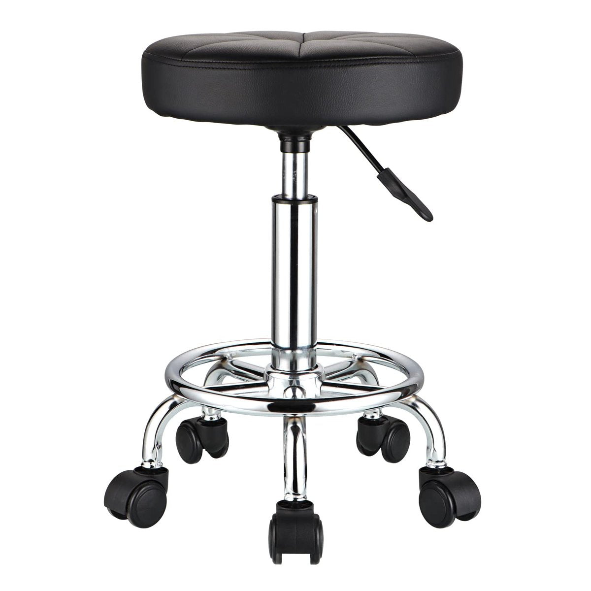 HMTOT Round Rolling Stool with Wheels - Height Adjustable Swivel Stool Chair for Spa, Salon, Massage - Black Avelisse