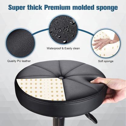 HMTOT Round Rolling Stool with Wheels - Height Adjustable Swivel Stool Chair for Spa, Salon, Massage - Black Avelisse