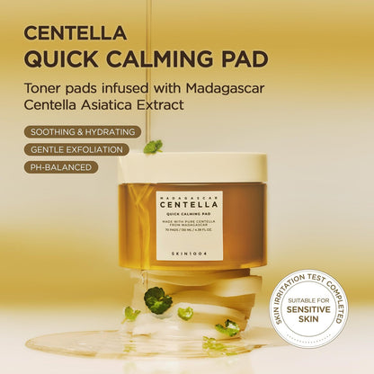 SKIN1004 Centella Quick Calming Pad - 70 Pads Korean Face Toner Pads with Madagascar Centella Asiatica & Hyaluronic Acid, Hydrating & Soothing Facial Pads for Gentle Exfoliation