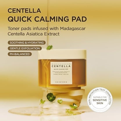 SKIN1004 Centella Quick Calming Pad - 70 Pads Korean Face Toner Pads with Madagascar Centella Asiatica & Hyaluronic Acid, Hydrating & Soothing Facial Pads for Gentle Exfoliation