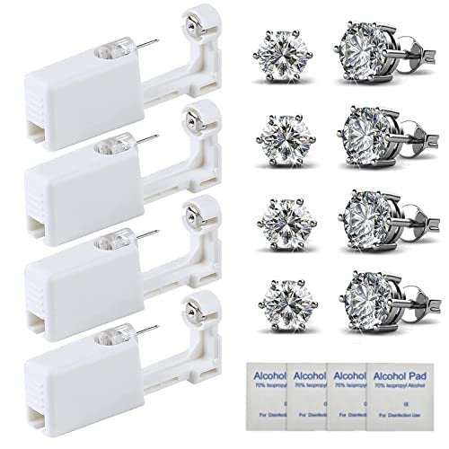 HYJLPAF Ear Piercing Kit - 4 Pack Disposable Self Piercing Gun with 5mm Silver Earring Studs (Stainless Steel) - görsel 2