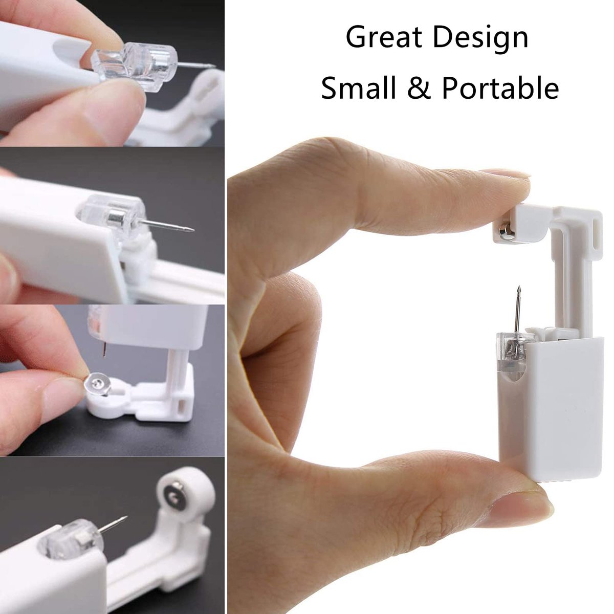 HYJLPAF Ear Piercing Kit - 4 Pack Disposable Self Piercing Gun with 5mm Silver Earring Studs (Stainless Steel) - görsel 5