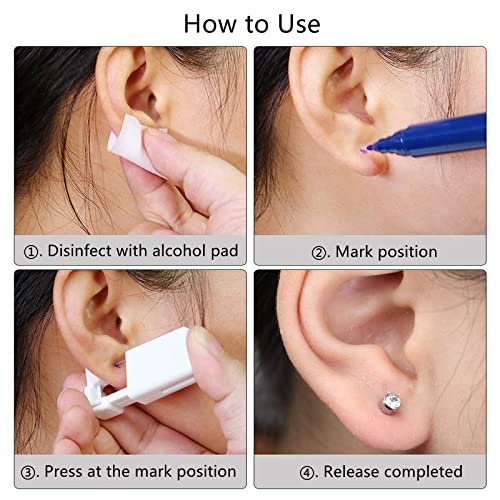 HYJLPAF Ear Piercing Kit - 4 Pack Disposable Self Piercing Gun with 5mm Silver Earring Studs (Stainless Steel) - görsel 10