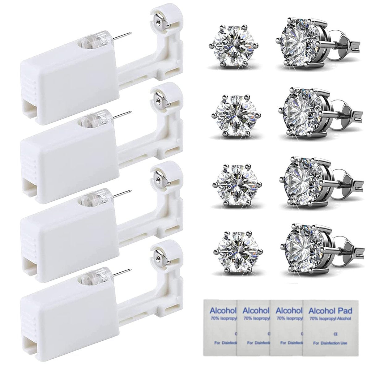 HYJLPAF Ear Piercing Kit - 4 Pack Disposable Self Piercing Gun with 5mm Silver Earring Studs (Stainless Steel) - görsel 1