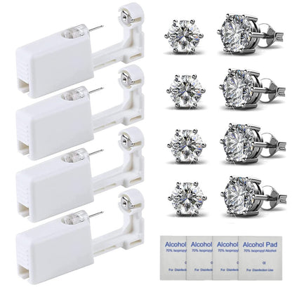 HYJLPAF Ear Piercing Kit - 4 Pack Disposable Self Piercing Gun with 5mm Silver Earring Studs (Stainless Steel)