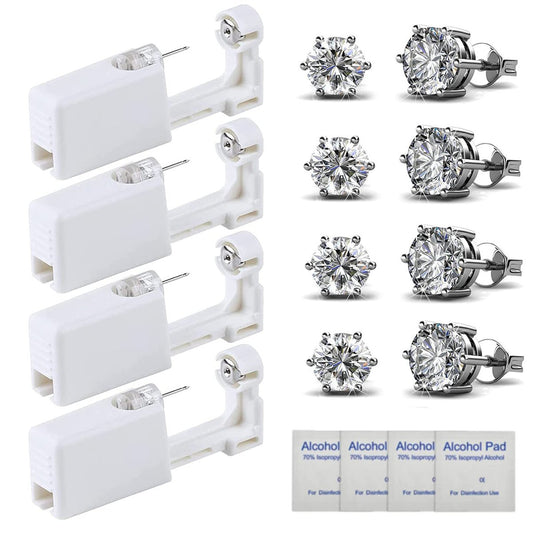HYJLPAF Ear Piercing Kit - 4 Pack Disposable Self Piercing Gun with 5mm Silver Earring Studs (Stainless Steel)
