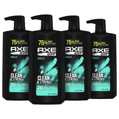 AXE Apollo Wash & Care 2-in-1 Shampoo & Conditioner, Sage & Cedarwood, 28 oz (Pack of 4) for Clean & Strong Hair Avelisse