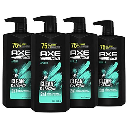 AXE Apollo Wash & Care 2-in-1 Shampoo & Conditioner, Sage & Cedarwood, 28 oz (Pack of 4) for Clean & Strong Hair Avelisse