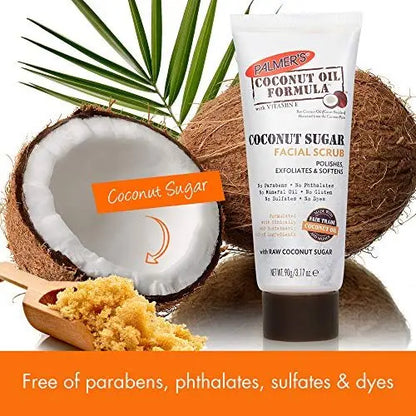 Palmer's Coconut Oil Formula Coconut Sugar Facial Scrub Exfoliator – Gently Exfoliate & Calm Skin, 3.17 oz (Pack of 3) Avelisse