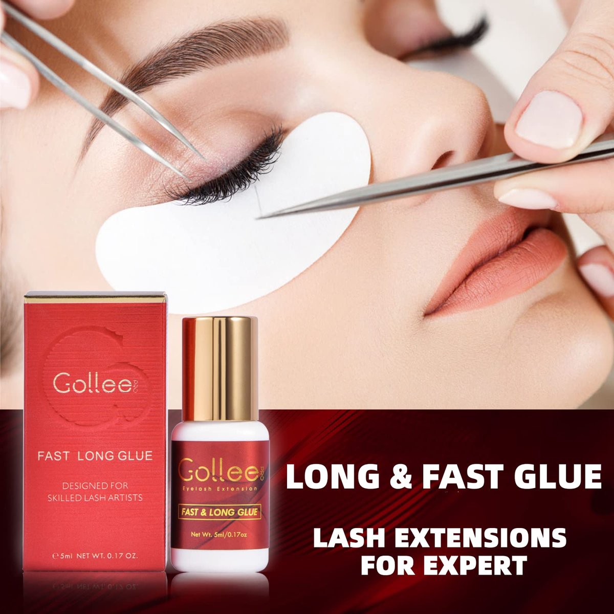 GOLLEEPRO Professional Eyelash Extension Glue – Long Retention 8 Weeks, 1 Second Drying Time, Black Lash Adhesive (5ml/0.17fl.oz) for Salon Use Only Avelisse