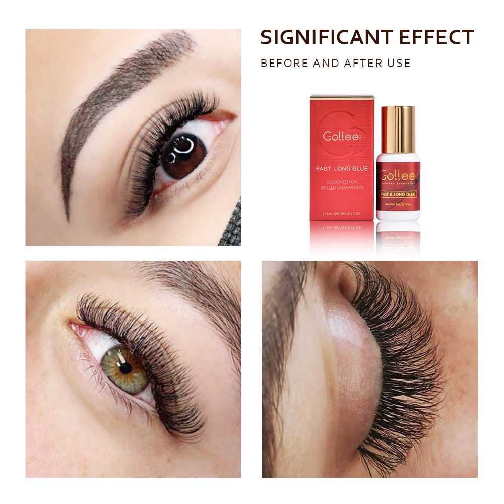 GOLLEEPRO Professional Eyelash Extension Glue – Long Retention 8 Weeks, 1 Second Drying Time, Black Lash Adhesive (5ml/0.17fl.oz) for Salon Use Only Avelisse