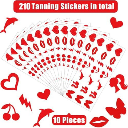 Chinco 210 Pieces Multi-Style Tanning Stickers - Heart, Butterfly, Dolphin Designs - Self-Adhesive, Waterproof, Single Use