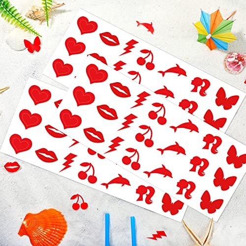 Chinco 210 Pieces Multi-Style Tanning Stickers - Heart, Butterfly, Dolphin Designs - Self-Adhesive, Waterproof, Single Use - görsel 14