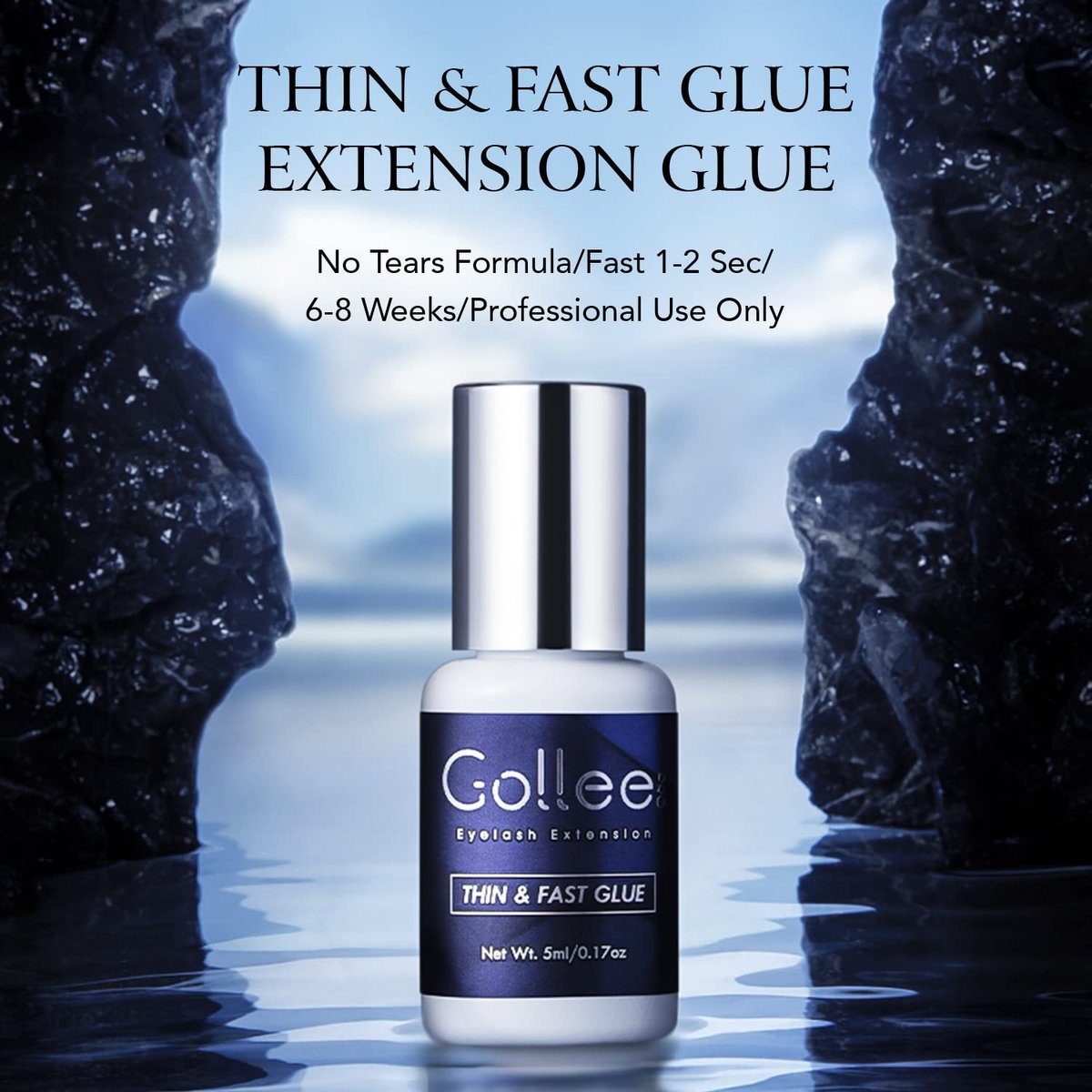 GOLLEEPRO High Flexibility Eyelash Extension Glue – 1 Second Drying Time, 6-8 Weeks Retention, 5ml Thin & Fast Lash Adhesive for Professional Use Avelisse