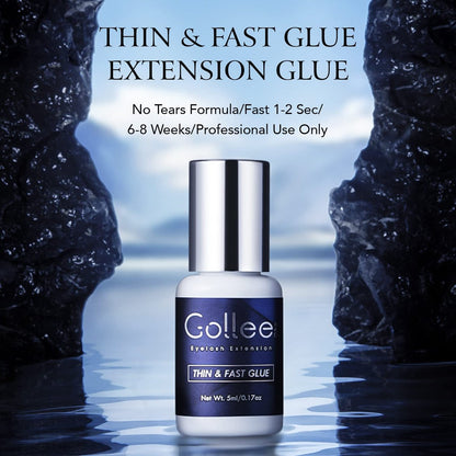 GOLLEEPRO High Flexibility Eyelash Extension Glue – 1 Second Drying Time, 6-8 Weeks Retention, 5ml Thin & Fast Lash Adhesive for Professional Use Avelisse