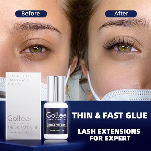 GOLLEEPRO High Flexibility Eyelash Extension Glue – 1 Second Drying Time, 6-8 Weeks Retention, 5ml Thin & Fast Lash Adhesive for Professional Use Avelisse