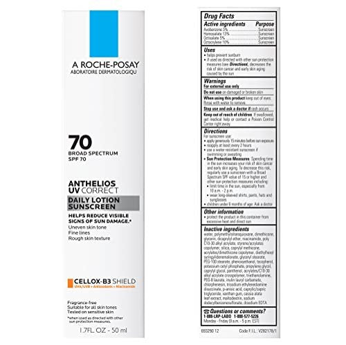 La Roche-Posay Anthelios UV Correct Sunscreen Moisturizer SPF 70 | Daily Anti-Aging Face Moisturizer with Niacinamide for Sensitive Skin Avelisse