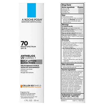 La Roche-Posay Anthelios UV Correct Sunscreen Moisturizer SPF 70 | Daily Anti-Aging Face Moisturizer with Niacinamide for Sensitive Skin Avelisse
