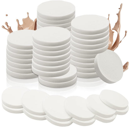 48-Piece White Makeup Sponge Set – Round Foam Powder Puffs for Wet & Dry Use, All Skin Types
