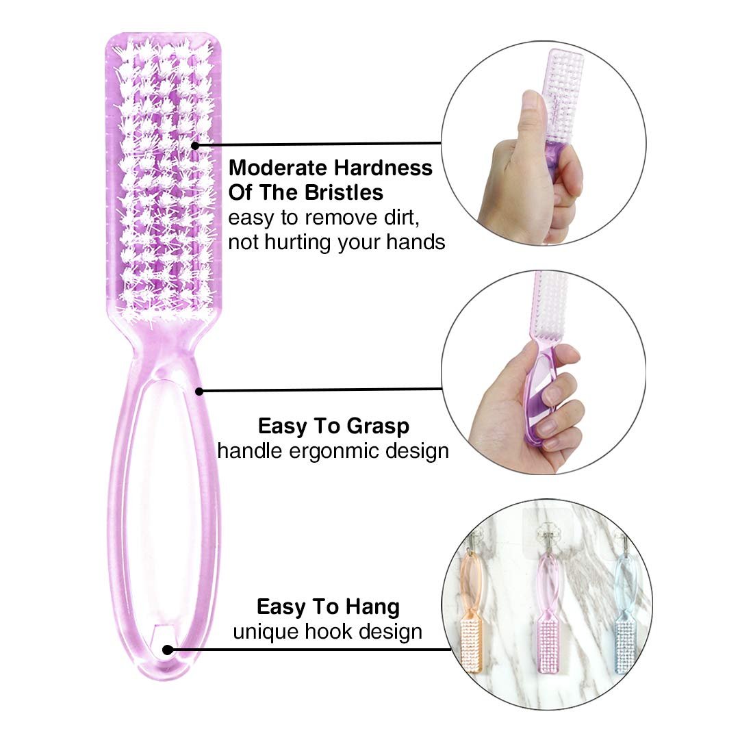 10-Piece Multicolor Nail Brush Set with Handle Grip – Fingernail Cleaning Brushes for Men and Women - görsel 9