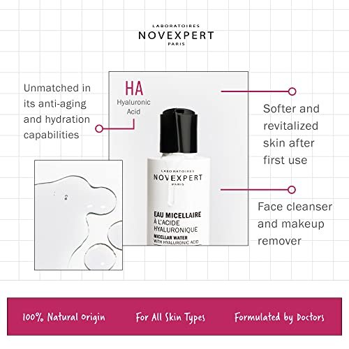 Novexpert Micellar Water Makeup Remover - Anti Aging Facial Cleanser with Hyaluronic Acid, No Rinse Formula for All Skin Types, Hypoallergenic and Vegan, 6.7 oz - görsel 4