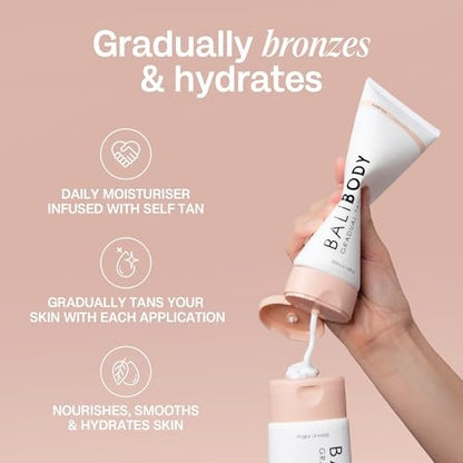 Bali Body Gradual Tan 2-in-1 Ultra Moisturizing Body Lotion for Women with Extremely Dry Skin, Hydrating Natural Self Tanner, Non-Greasy & Streak-Free Moisturizer, Cruelty-Free (200 ml/6.7 fl oz)