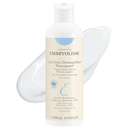 Embryolisse Gentle Waterproof Make-up Remover Milk 4-in-1 Hydrating Facial Cleanser for Sensitive Skin with Aloe Vera & Shea Butter, 6.76 Fl Oz