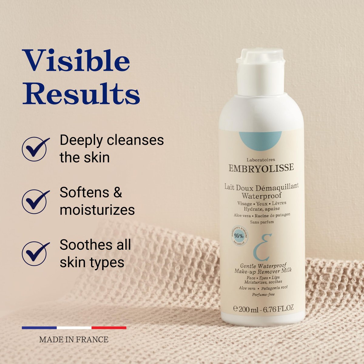 Embryolisse Gentle Waterproof Make-up Remover Milk 4-in-1 Hydrating Facial Cleanser for Sensitive Skin with Aloe Vera & Shea Butter, 6.76 Fl Oz - görsel 5