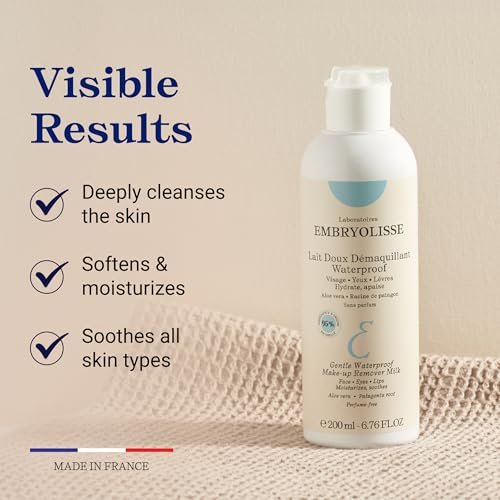 Embryolisse Gentle Waterproof Make-up Remover Milk 4-in-1 Hydrating Facial Cleanser for Sensitive Skin with Aloe Vera & Shea Butter, 6.76 Fl Oz - görsel 6