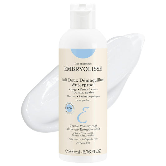 Embryolisse Gentle Waterproof Make-up Remover Milk 4-in-1 Hydrating Facial Cleanser for Sensitive Skin with Aloe Vera & Shea Butter, 6.76 Fl Oz