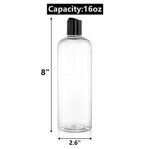 Peohud 20 Pack 16oz Clear Plastic Empty Bottles with Disc Top Flip Caps - Refillable Travel Squeeze Bottles for Shampoo, Lotion, Soap, and Cosmetics Avelisse
