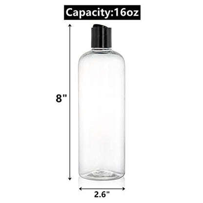 Peohud 20 Pack 16oz Clear Plastic Empty Bottles with Disc Top Flip Caps - Refillable Travel Squeeze Bottles for Shampoo, Lotion, Soap, and Cosmetics Avelisse