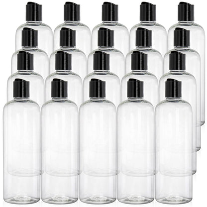 Peohud 20 Pack 16oz Clear Plastic Empty Bottles with Disc Top Flip Caps - Refillable Travel Squeeze Bottles for Shampoo, Lotion, Soap, and Cosmetics Avelisse