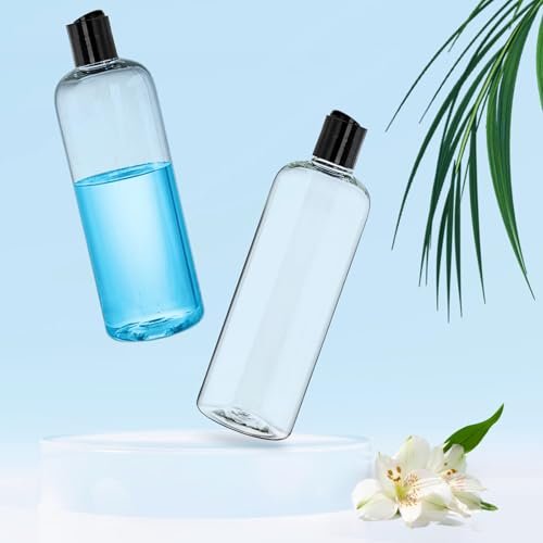 Peohud 20 Pack 16oz Clear Plastic Empty Bottles with Disc Top Flip Caps - Refillable Travel Squeeze Bottles for Shampoo, Lotion, Soap, and Cosmetics Avelisse