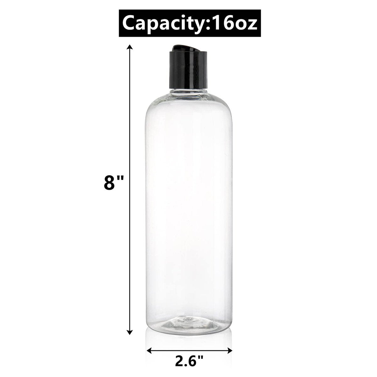 Peohud 20 Pack 16oz Clear Plastic Empty Bottles with Disc Top Flip Caps - Refillable Travel Squeeze Bottles for Shampoo, Lotion, Soap, and Cosmetics Avelisse