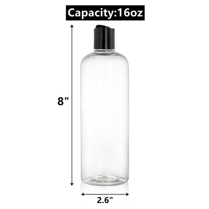 Peohud 20 Pack 16oz Clear Plastic Empty Bottles with Disc Top Flip Caps - Refillable Travel Squeeze Bottles for Shampoo, Lotion, Soap, and Cosmetics Avelisse