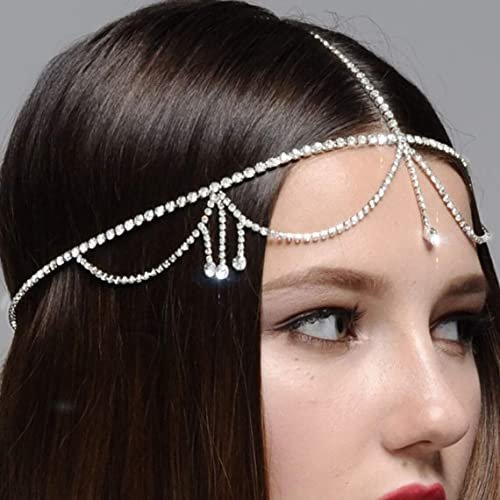 Layered Rhinestone Head Chain Crystal Headpiece Boho Silver Headbands Hair Accessories Prom Hair Jewelry Festival Outfits for Women - görsel 12