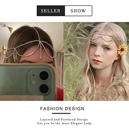 Layered Rhinestone Head Chain Crystal Headpiece Boho Silver Headbands Hair Accessories Prom Hair Jewelry Festival Outfits for Women - görsel 8